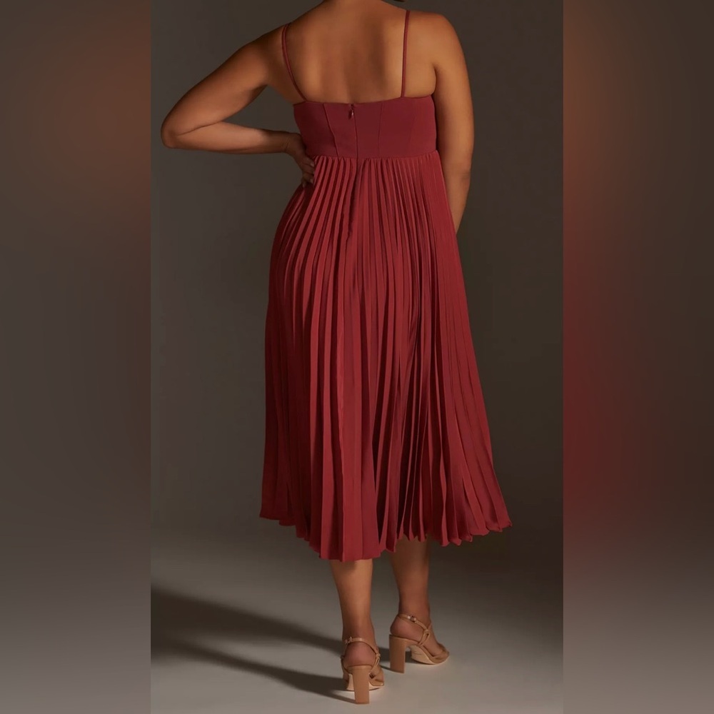 Anthropologie Rust Red Pleated Midi Dress - Picture 2 of 10